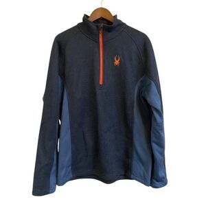 Spyder Men's XL Navy Blue 1/4 Zip Pullover Sweater Orange Trim Performance Knit